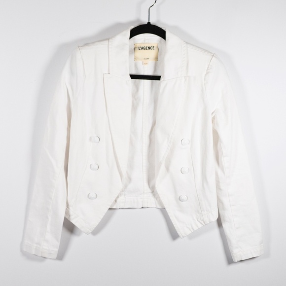 L'Agence Wayne Cotton Open Front Collared Crop Jacket Blazer White XS - Picture 1 of 4
